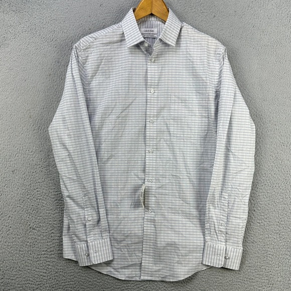 Calvin Klein Shirt Dress Mens Medium 15-15.5 34-35 White Plaid Regular Fit NEW - Picture 1 of 11